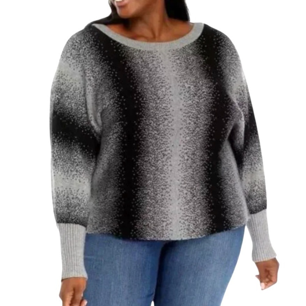 WONDERLY Black & Gray Spotted Print DOLMAN SWEATER Cocoon Batwing Super Soft XL